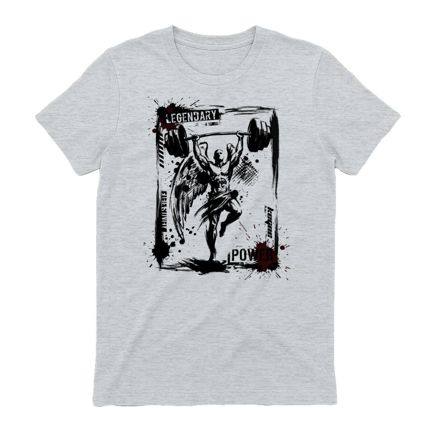 Legendary Power Gym T-Shirt — Angel Lifter Ink Splatter Fitness Design — Workout Gift for Men Women