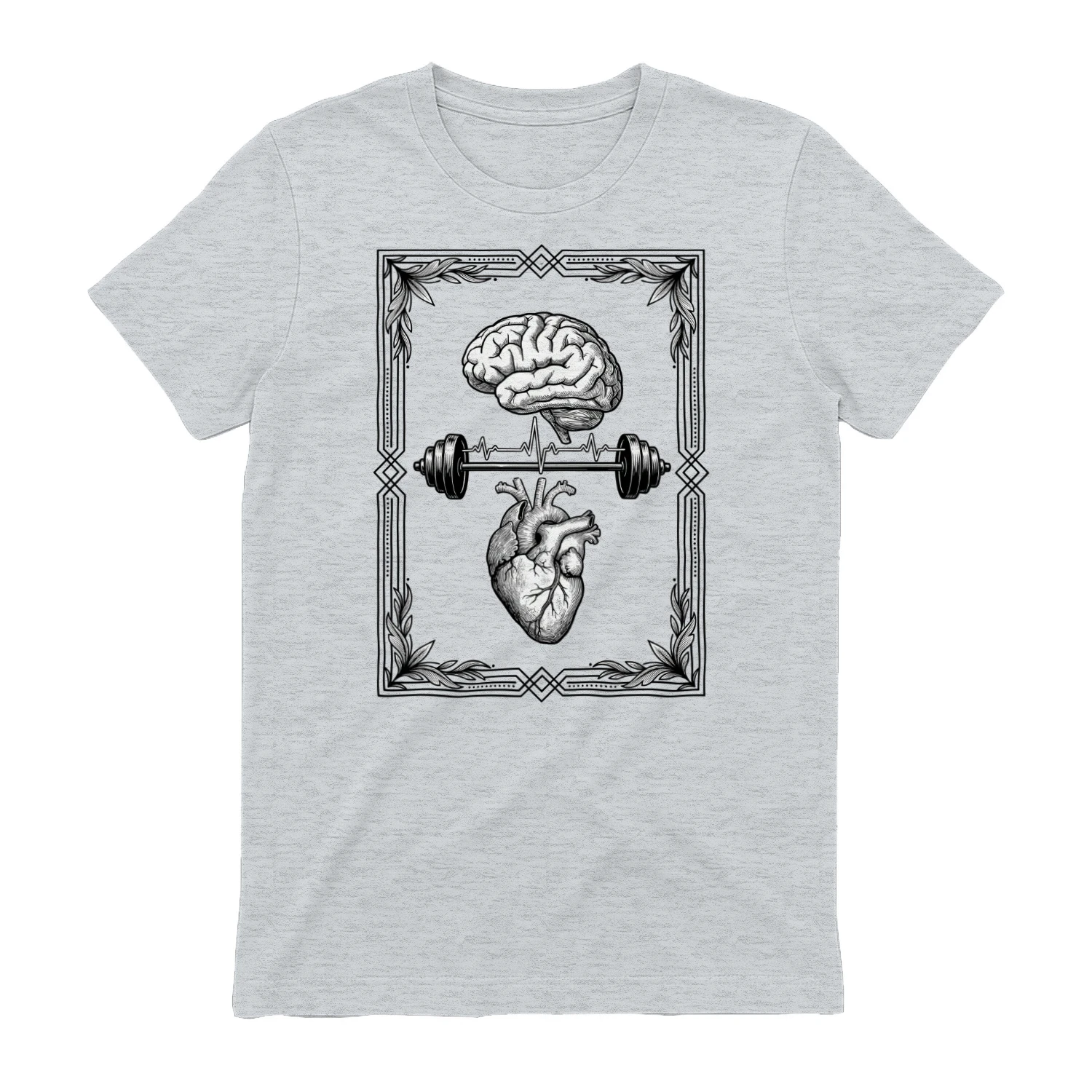 Mind Body Gym T-Shirt — Brain Heart Barbell Anatomy Fitness Design — Workout Gift for Men Women