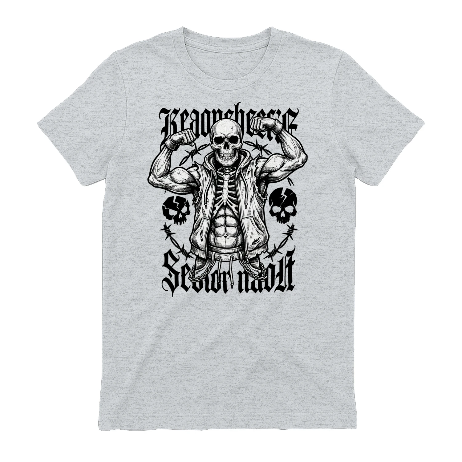 Gothic Skeleton Gym T-Shirt — Dark Skull Bodybuilder Fitness Design — Workout Gift for Men Women