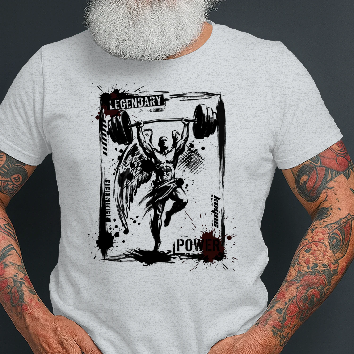 Legendary Power Gym T-Shirt — Angel Lifter Ink Splatter Fitness Design — Workout Gift for Men Women