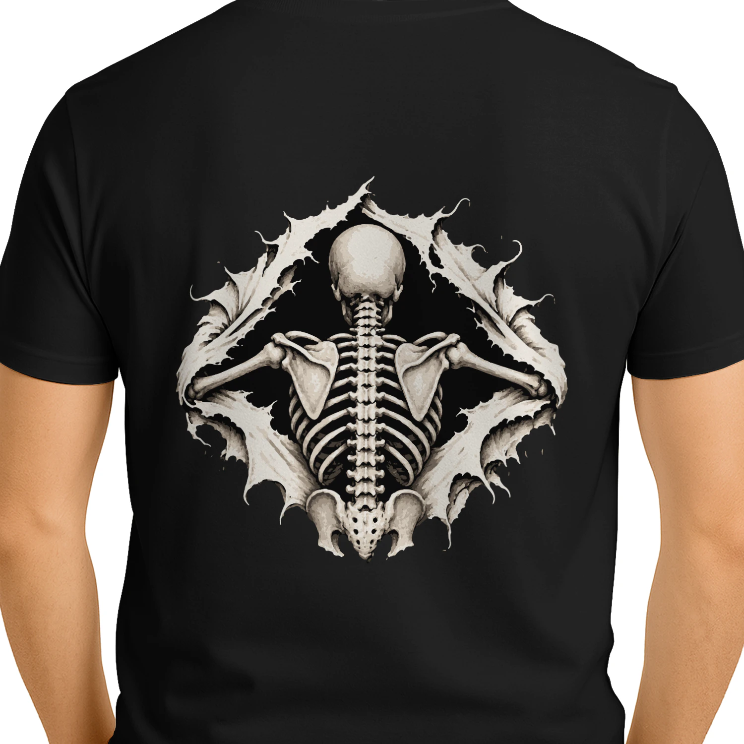 skeleton back to front t-shirt