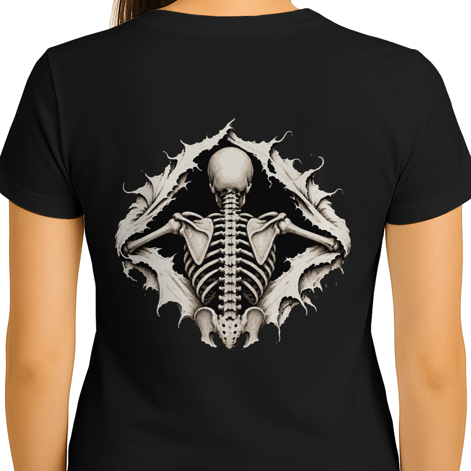skeleton back to front t-shirt