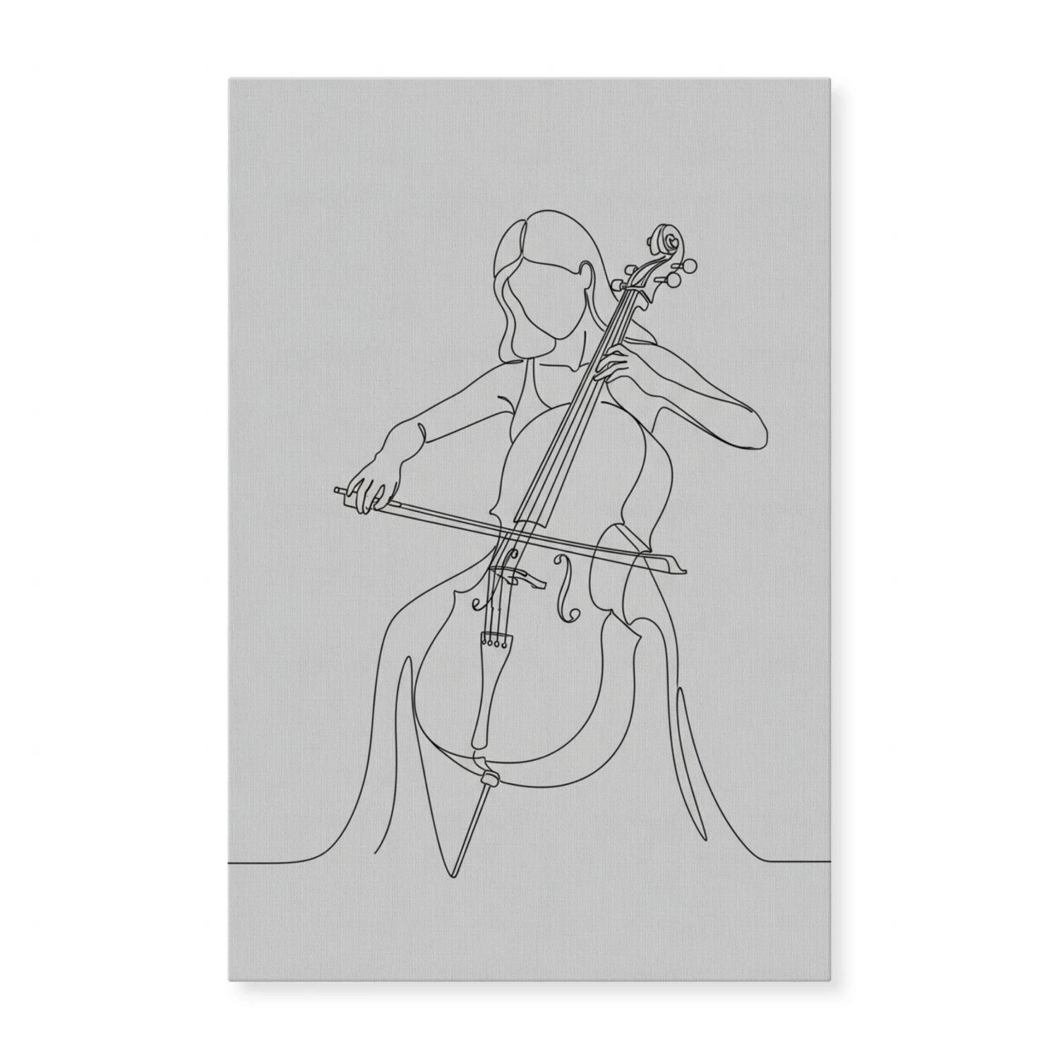 Passionate Musician Playing Cello Line Drawing - Artistic Soul Music Wall Decor