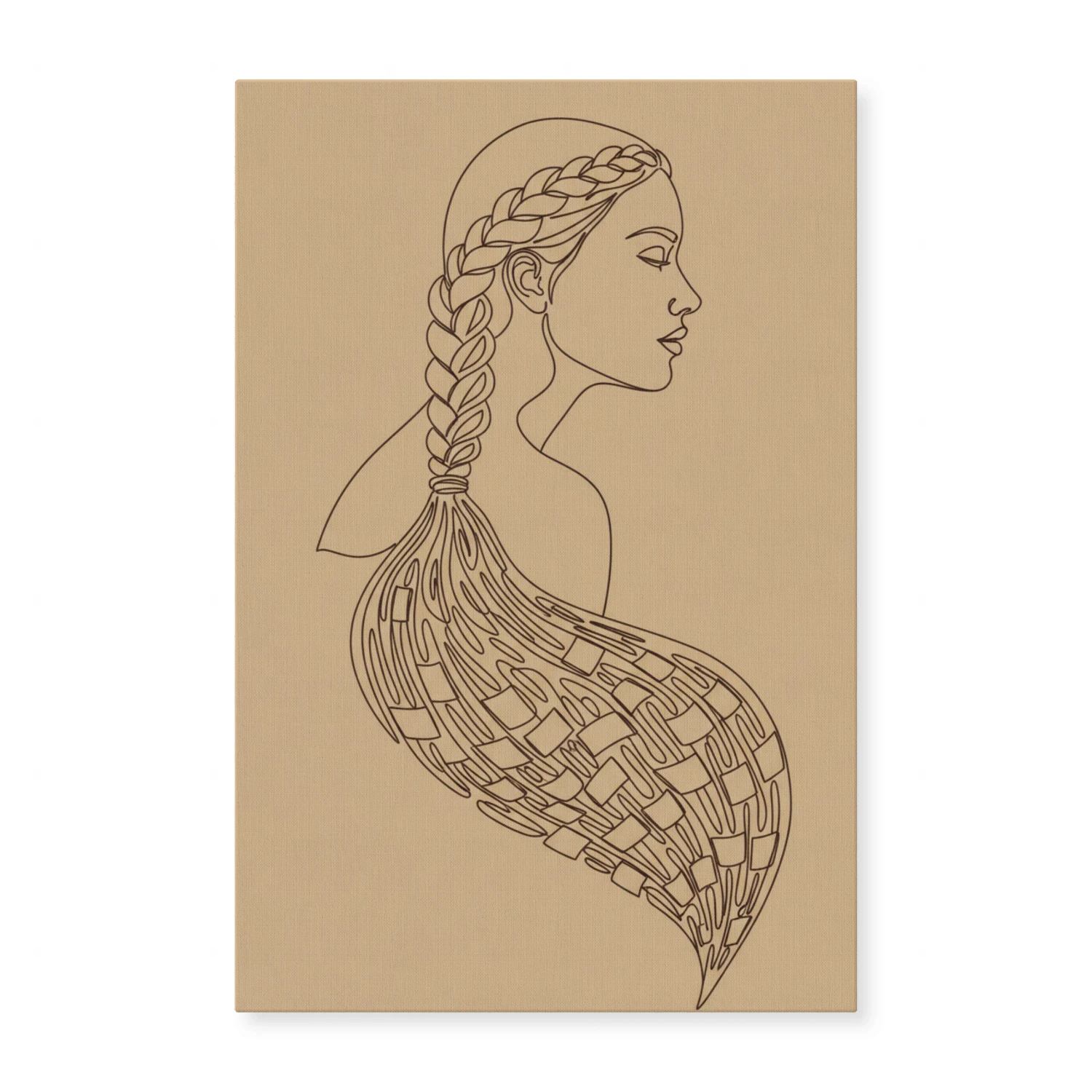 Intricate Portrait of Woman with Braided Hair - Classic Fashion Line Art Illustration