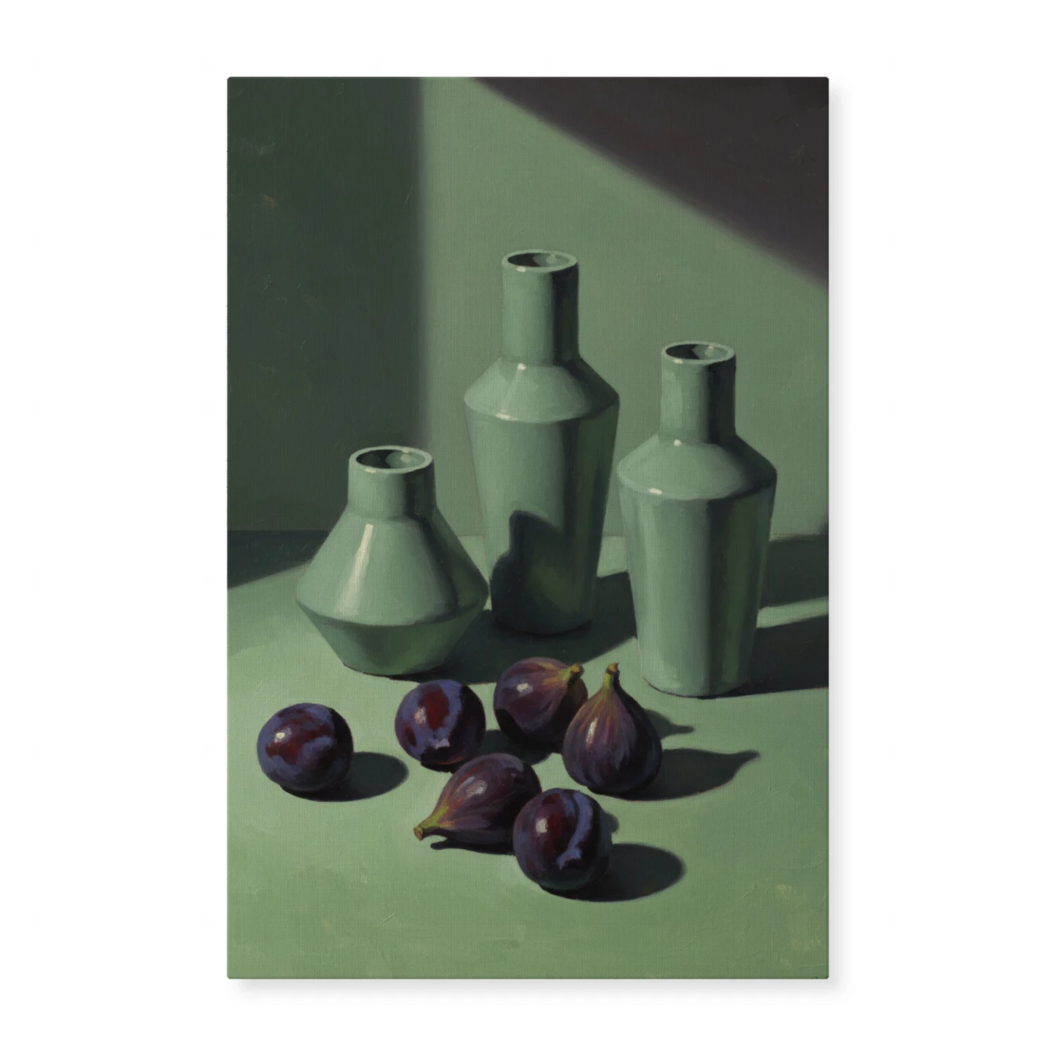 Moody Still Life Painting with Figs and Bottles - Dark Academic Kitchen Wall Art