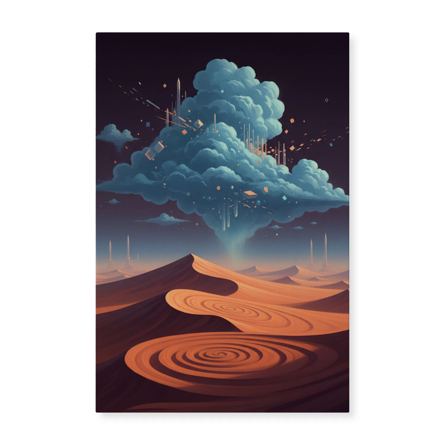 Surreal Desert Mirage with Cosmic Energy - Fantasy Landscape Art for Creative Office