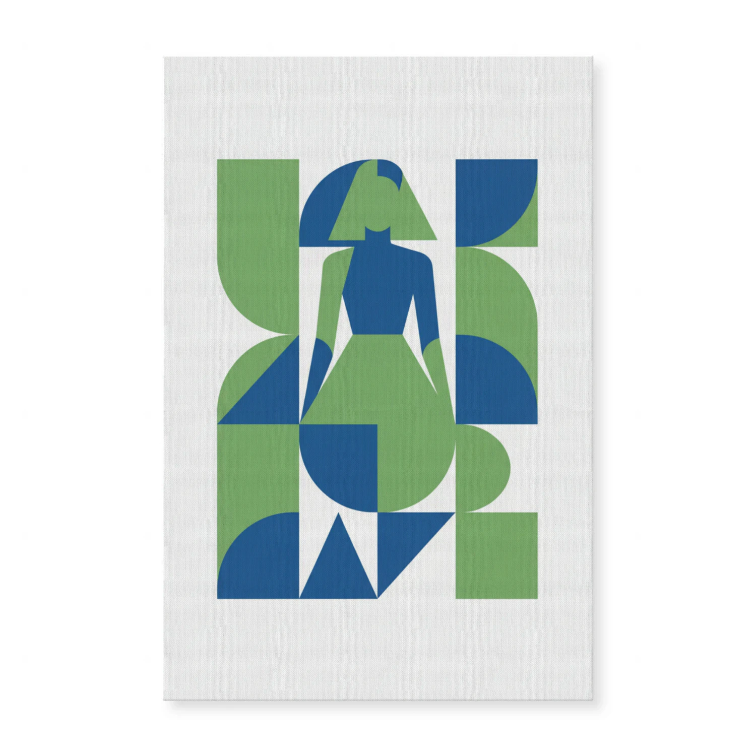 Geometric Abstract Interlocking Shapes Art - Modern Blue and Green Decor for Entryway