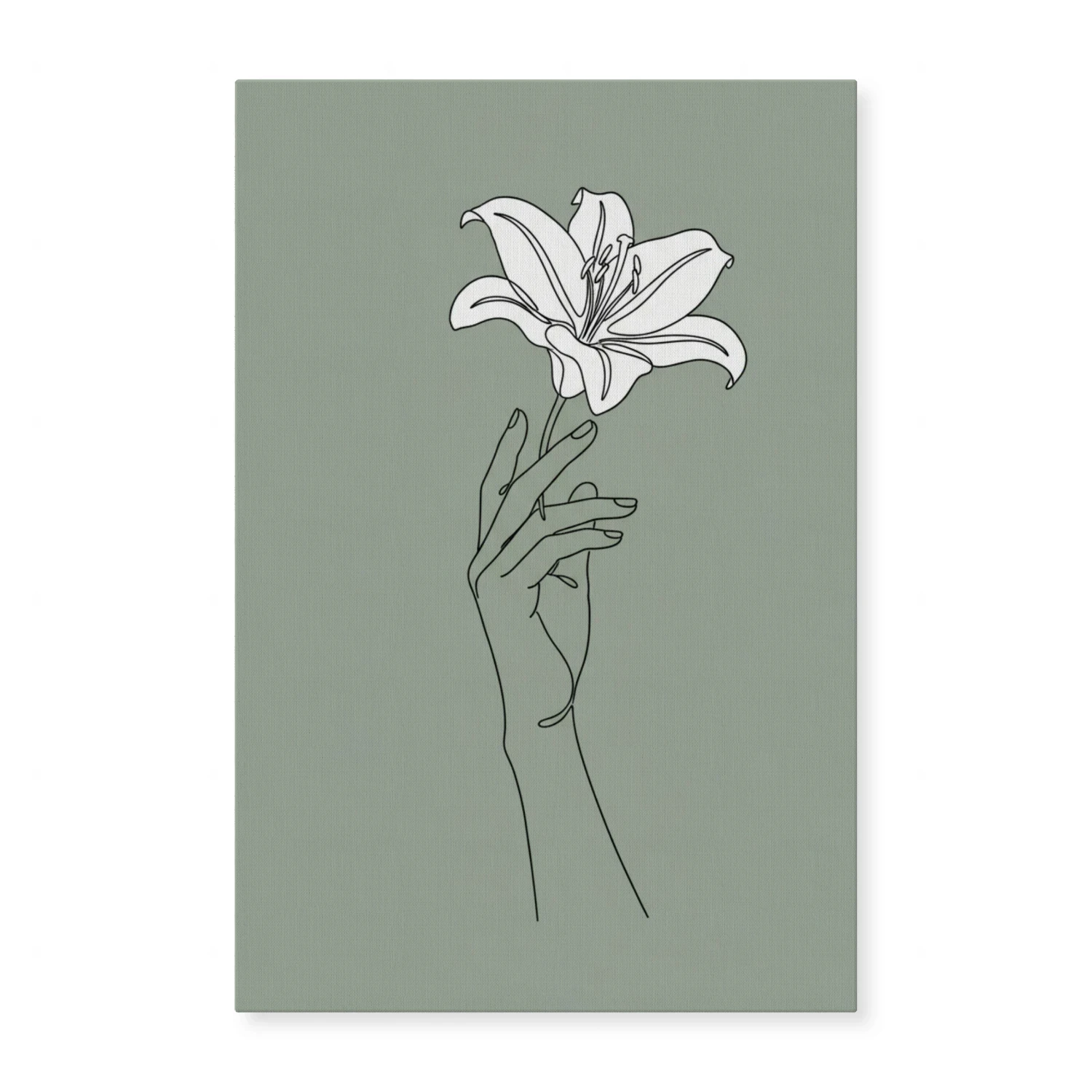 Minimalist One Line Drawing Hand Holding Lily - Elegant Botanical Wall Art for Living Room