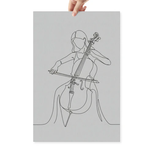 Passionate Musician Playing Cello Line Drawing - Artistic Soul Music Wall Decor