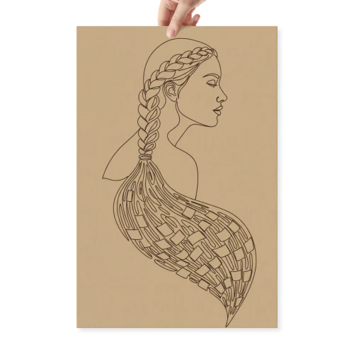 Intricate Portrait of Woman with Braided Hair - Classic Fashion Line Art Illustration