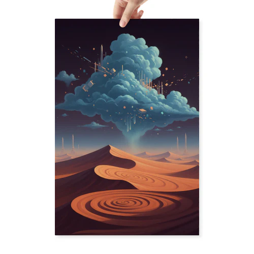 Surreal Desert Mirage with Cosmic Energy - Fantasy Landscape Art for Creative Office