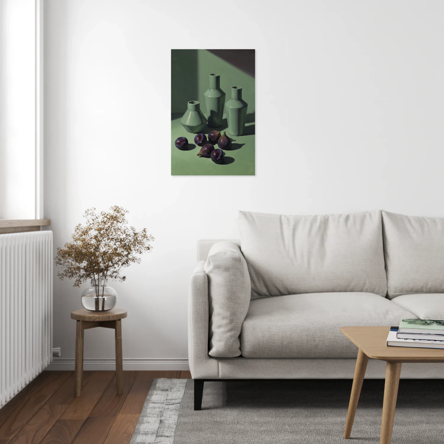 Moody Still Life Painting with Figs and Bottles - Dark Academic Kitchen Wall Art