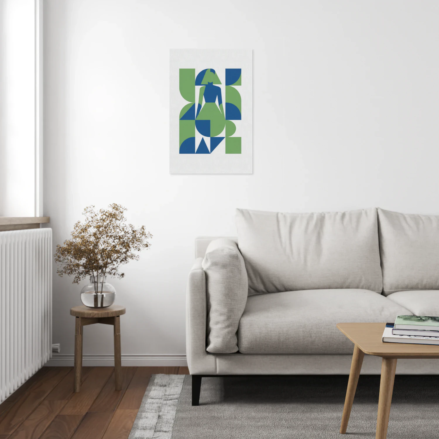 Geometric Abstract Interlocking Shapes Art - Modern Blue and Green Decor for Entryway