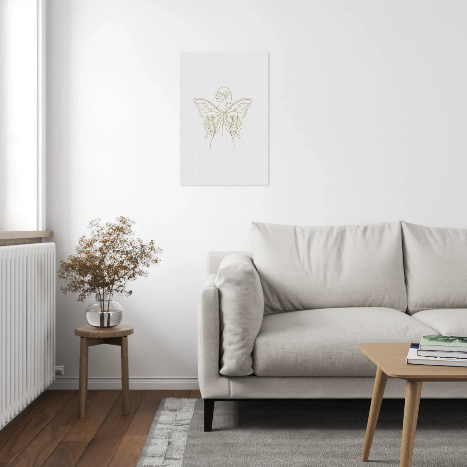 Delicate Gold Butterfly Continuous Line Art - Transformation and Beauty Nature Decor