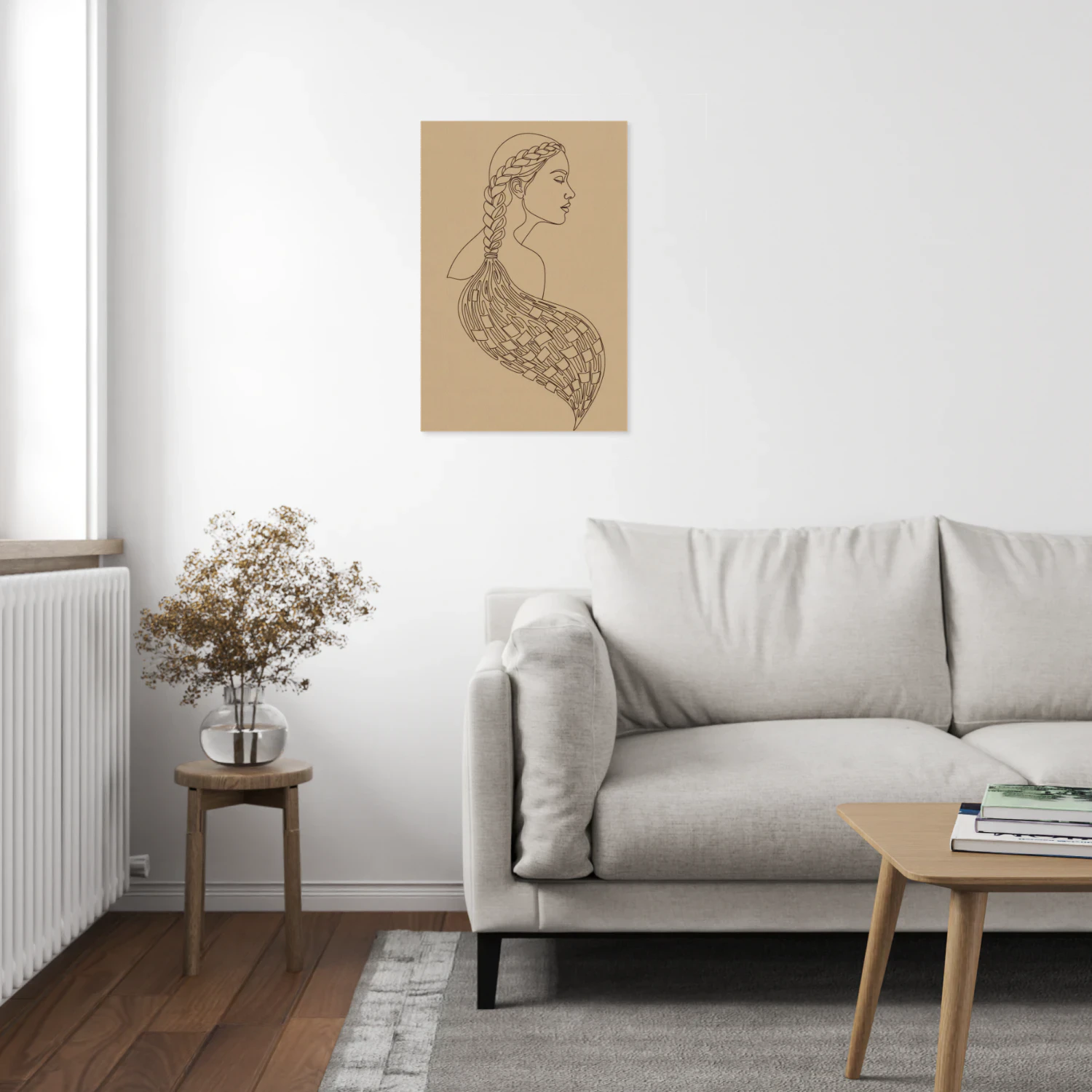 Intricate Portrait of Woman with Braided Hair - Classic Fashion Line Art Illustration