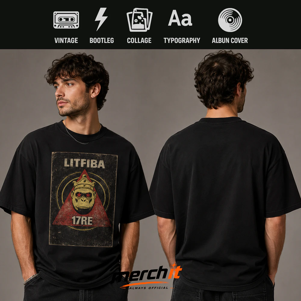 Maglietta Litfiba 17 Re Vintage Gorilla Crown Graphic –  Rock Retrò Unisex T-Shirt 