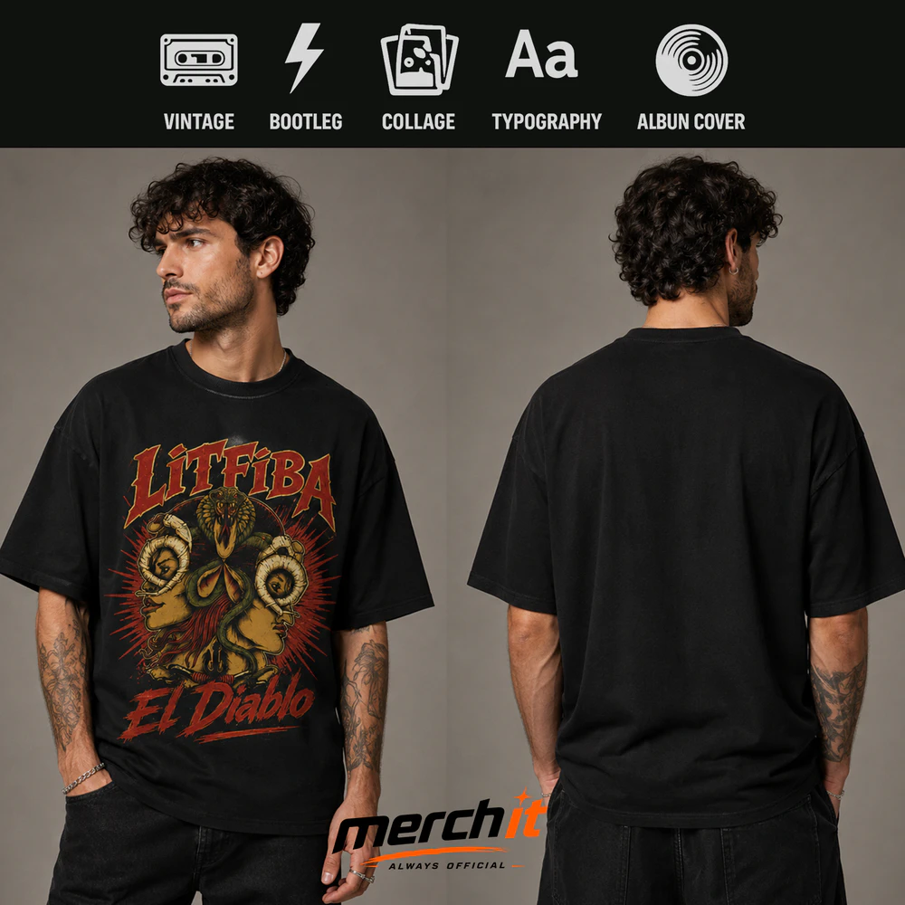 Maglietta Litfiba - El Diablo Vintage – Rock Italiana con Grafica Serpente e Tridente Unisex T-Shirt