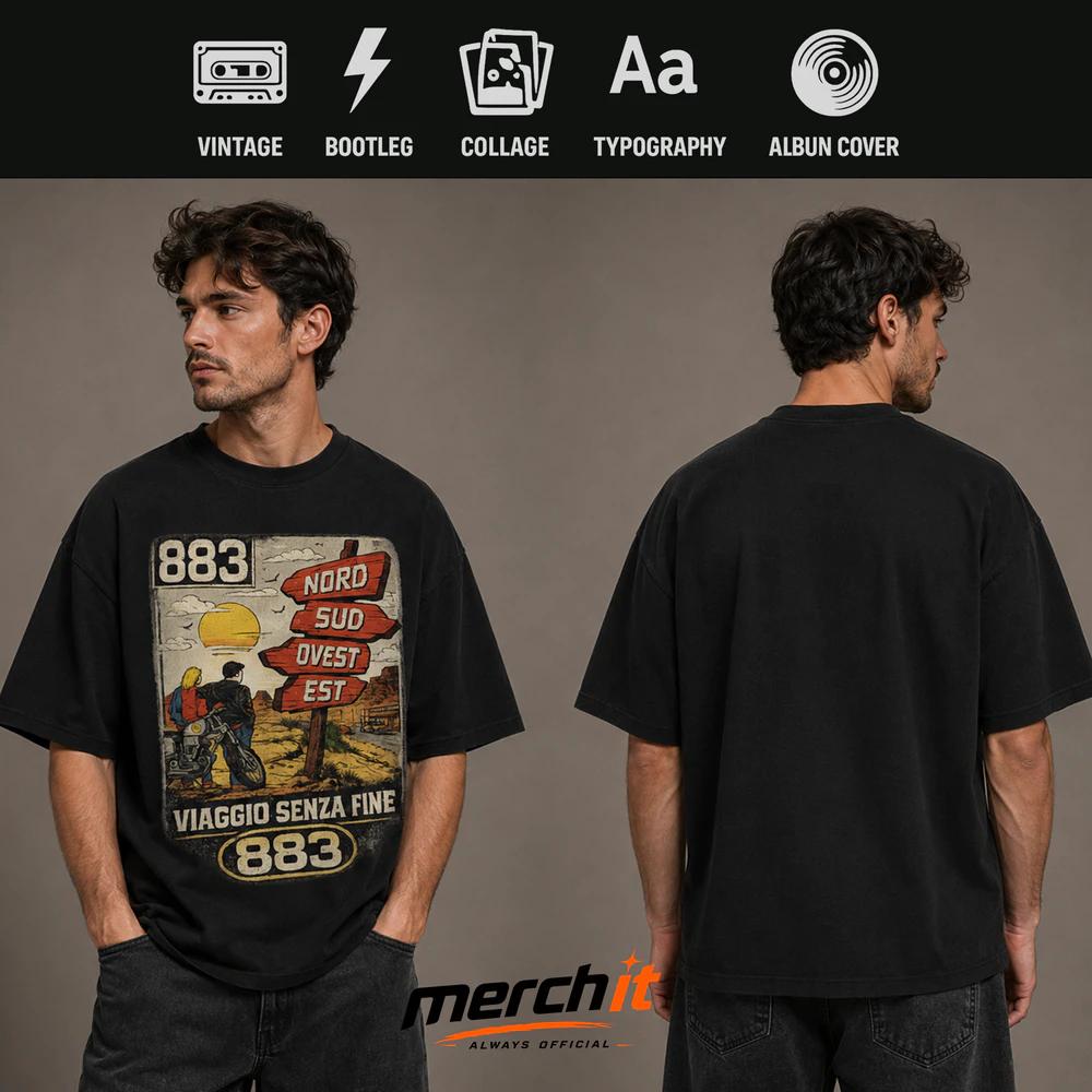Maglietta 883 Viaggio Senza Fine – Vintage Road Trip Graphic T-Shirt