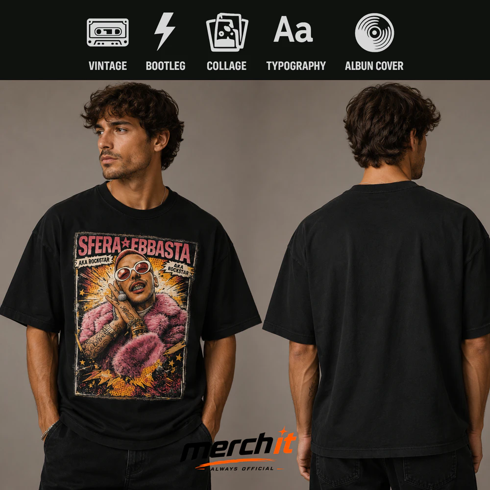 Maglietta Sfera Ebbasta AKA Rockstar – Vintage Pop Art Graphic T-Shirt