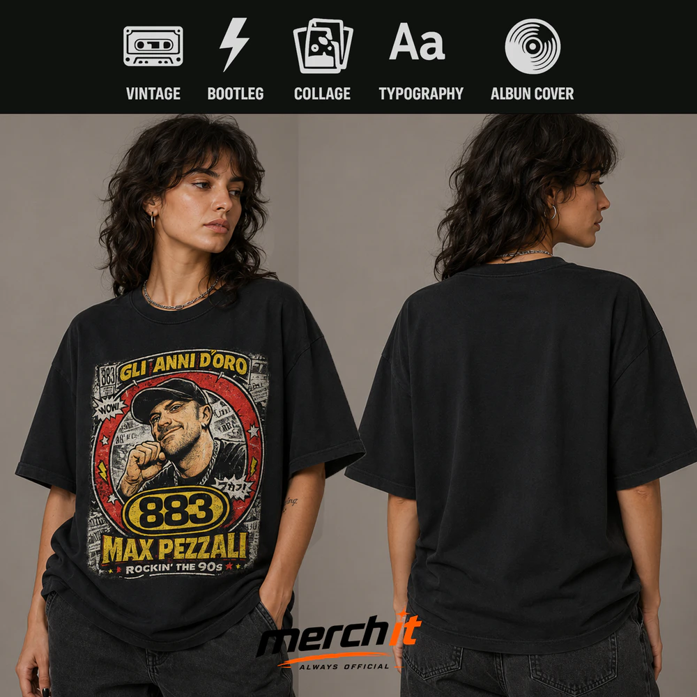 Maglietta 883 Gli Anni d'Oro – Max Pezzali Vintage Rockin' The 90s Graphic T-Shirt