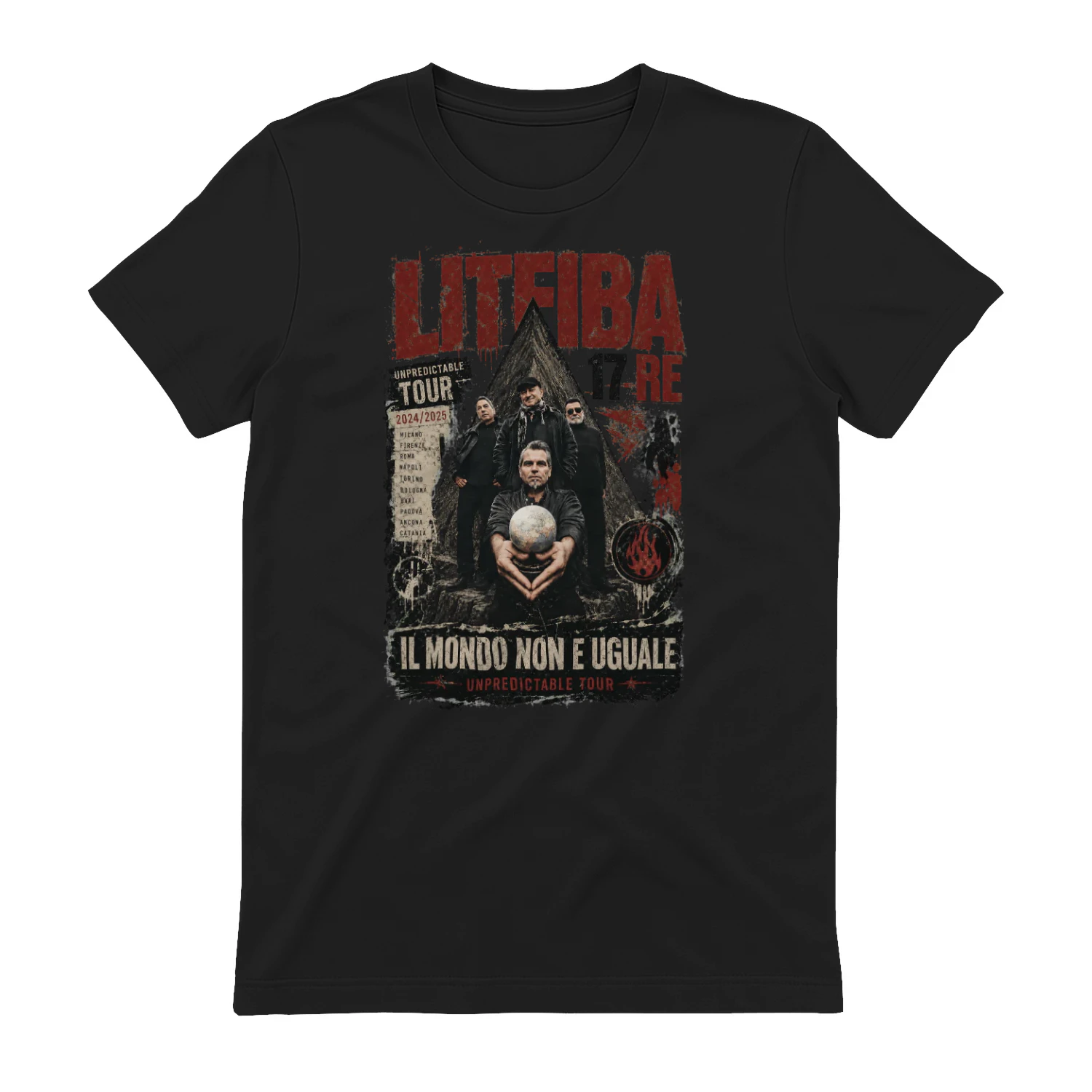 Maglietta Litfiba - 17 Re Unpredictable Tour Vintage –  Rock Italiana "Il Mondo Non È Uguale" Unisex T-Shirt 
