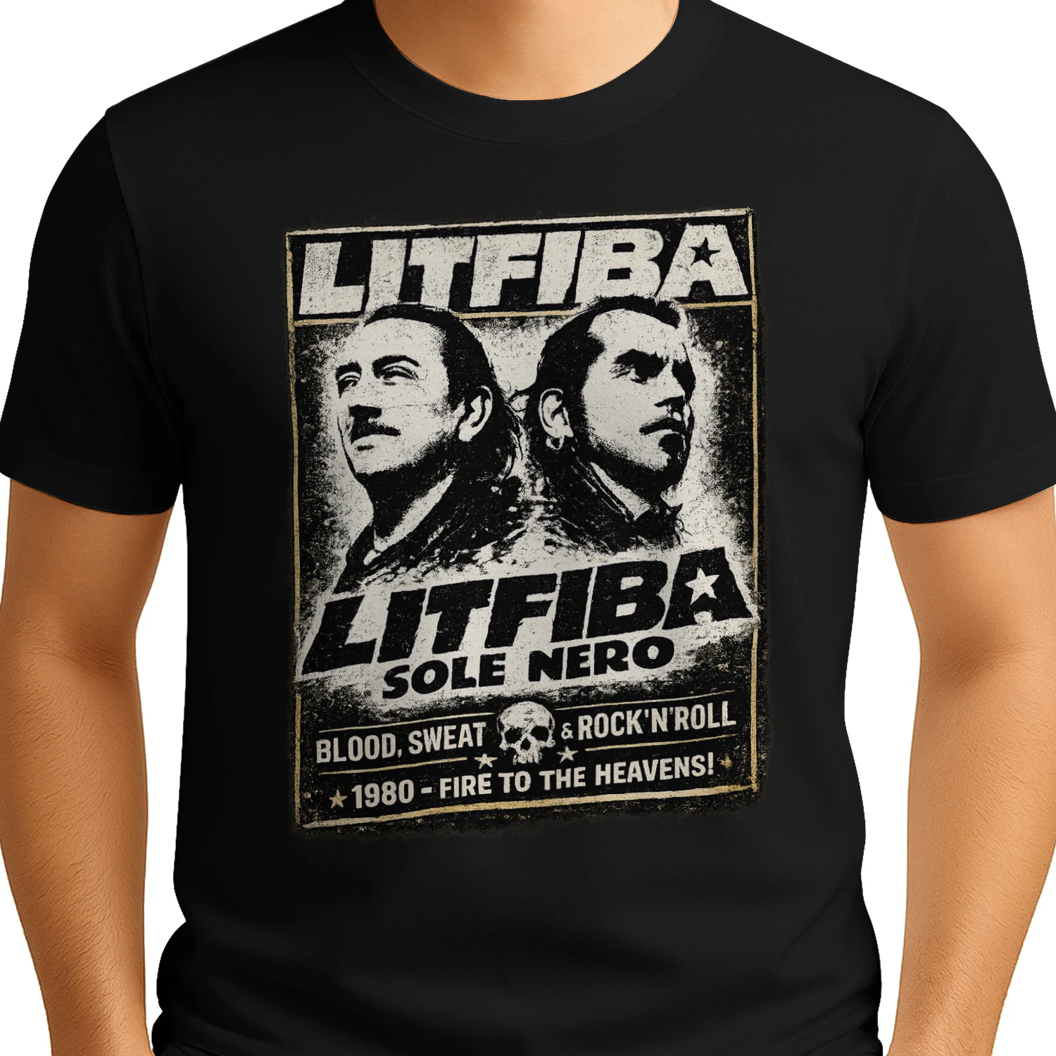 Maglietta Litfiba "Sole Nero" Vintage Rock Poster –  Unisex Retrò T-Shirt 