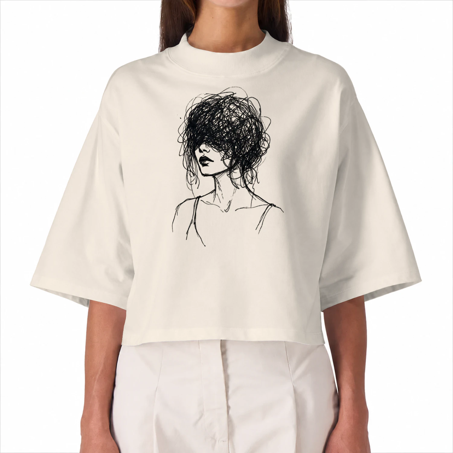  Abstract Line Art Graphic Sweatshirt - Scribble Face Aesthetic Pullover