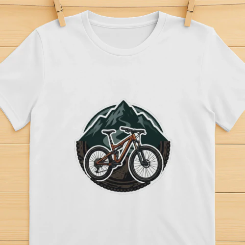 Mountainbike Sticker Bergen, MTB Badge Design met Bandprofiel Rand