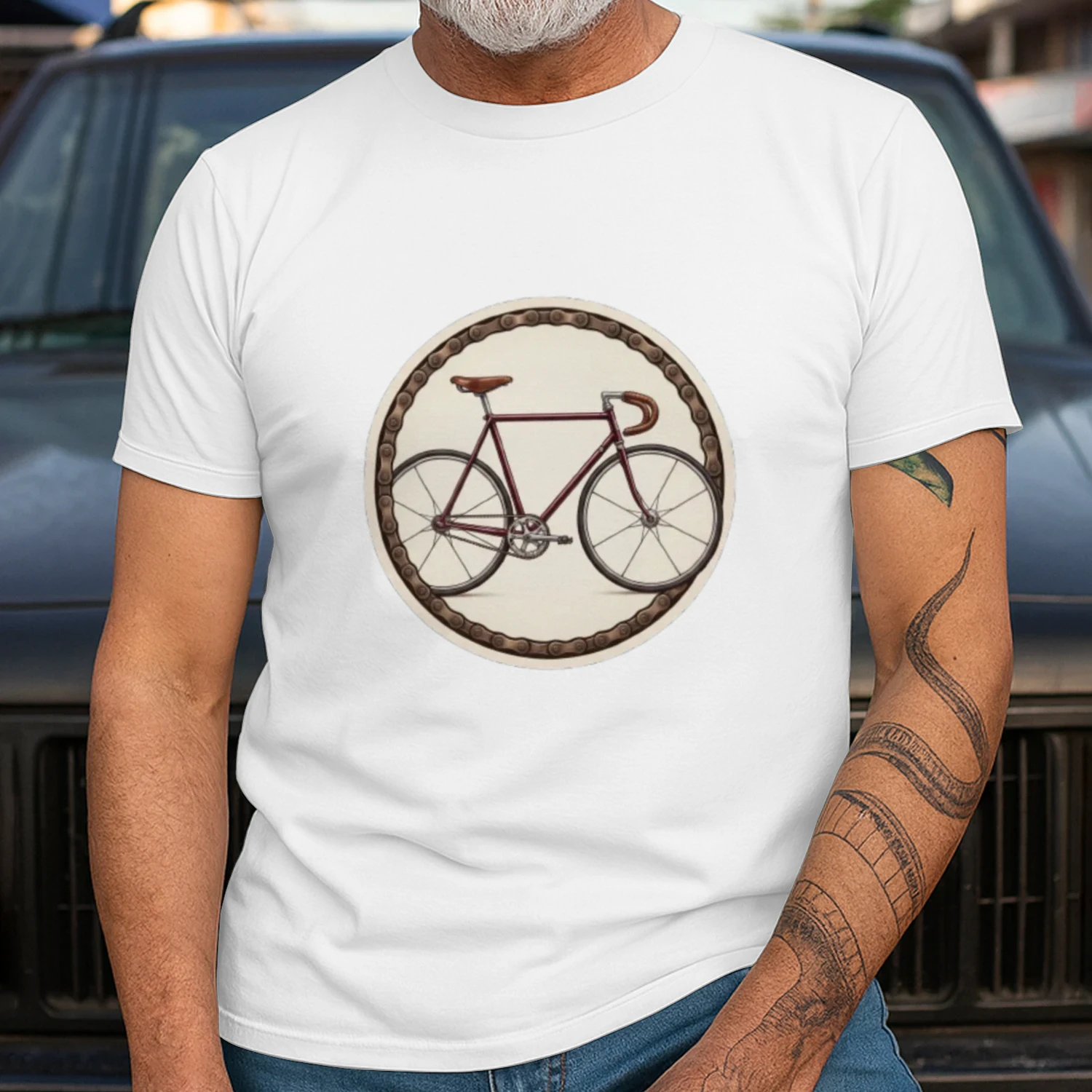 Vintage Racefiets Sticker, Klassiek Fietsontwerp met Kettingrand