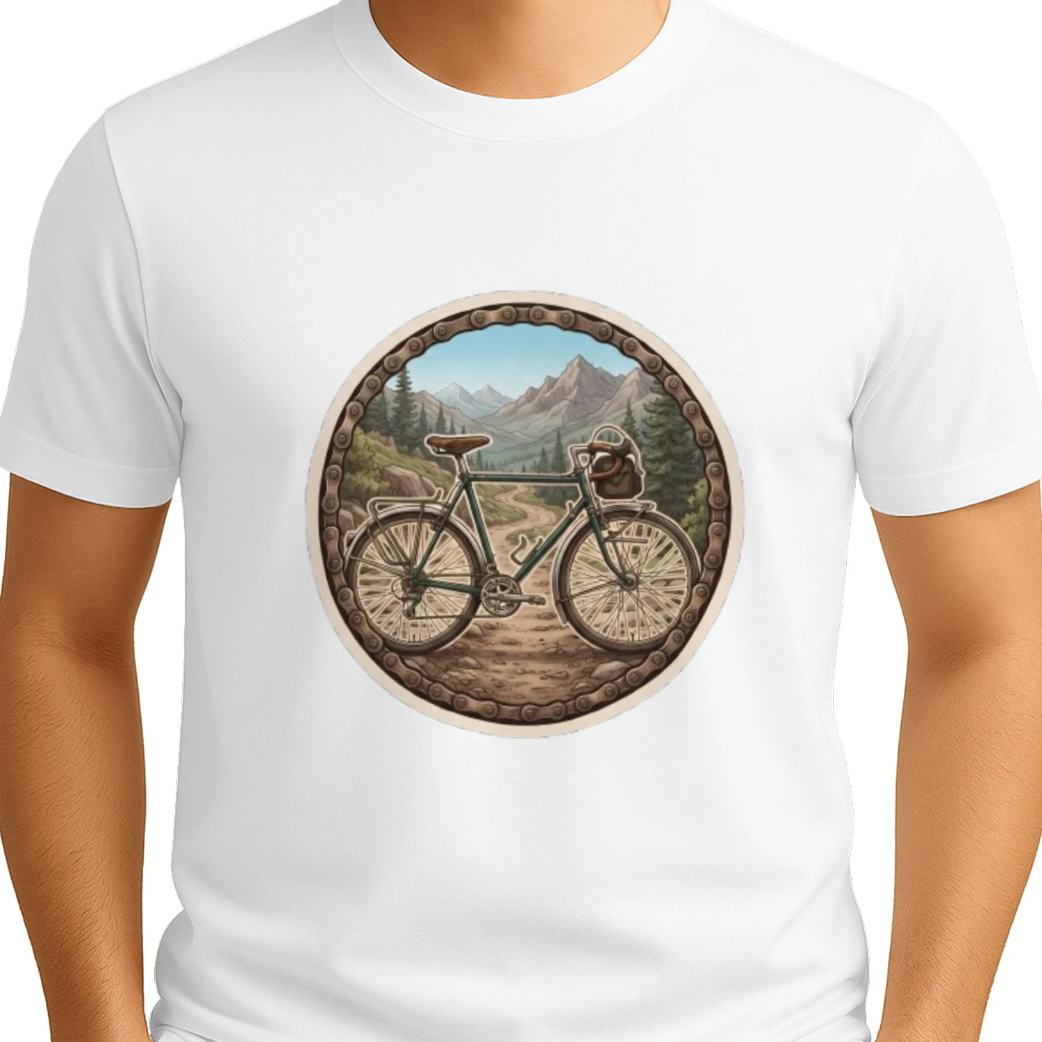 Fietssticker Bergavontuur, Vintage Toerfiets met Kettingrand Design
