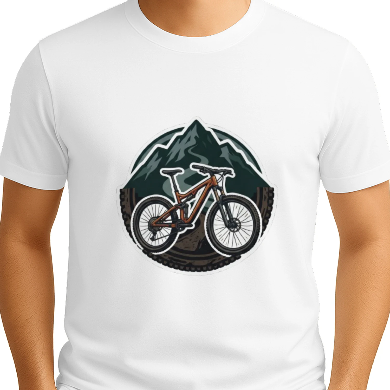Mountainbike Sticker Bergen, MTB Badge Design met Bandprofiel Rand