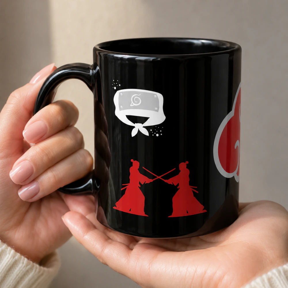 Akatsuki Black Ceramic Mug - Naruto Anime Coffee Cup with Courage Kanji