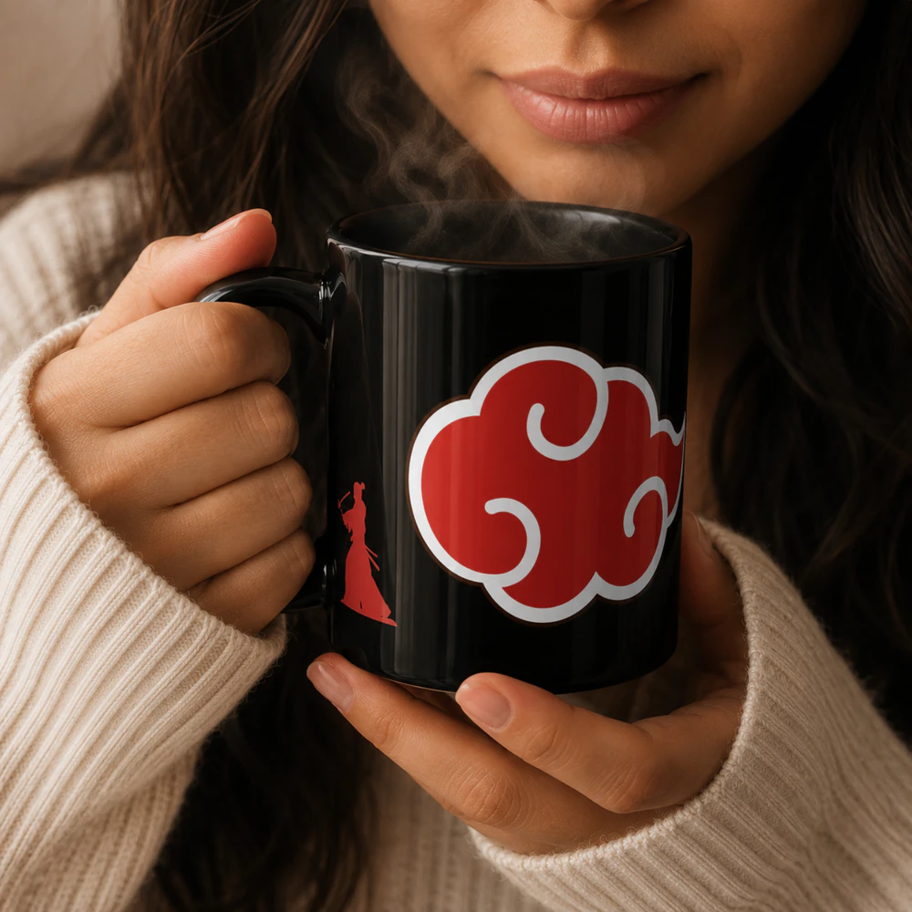 Akatsuki Black Ceramic Mug - Naruto Anime Coffee Cup with Courage Kanji