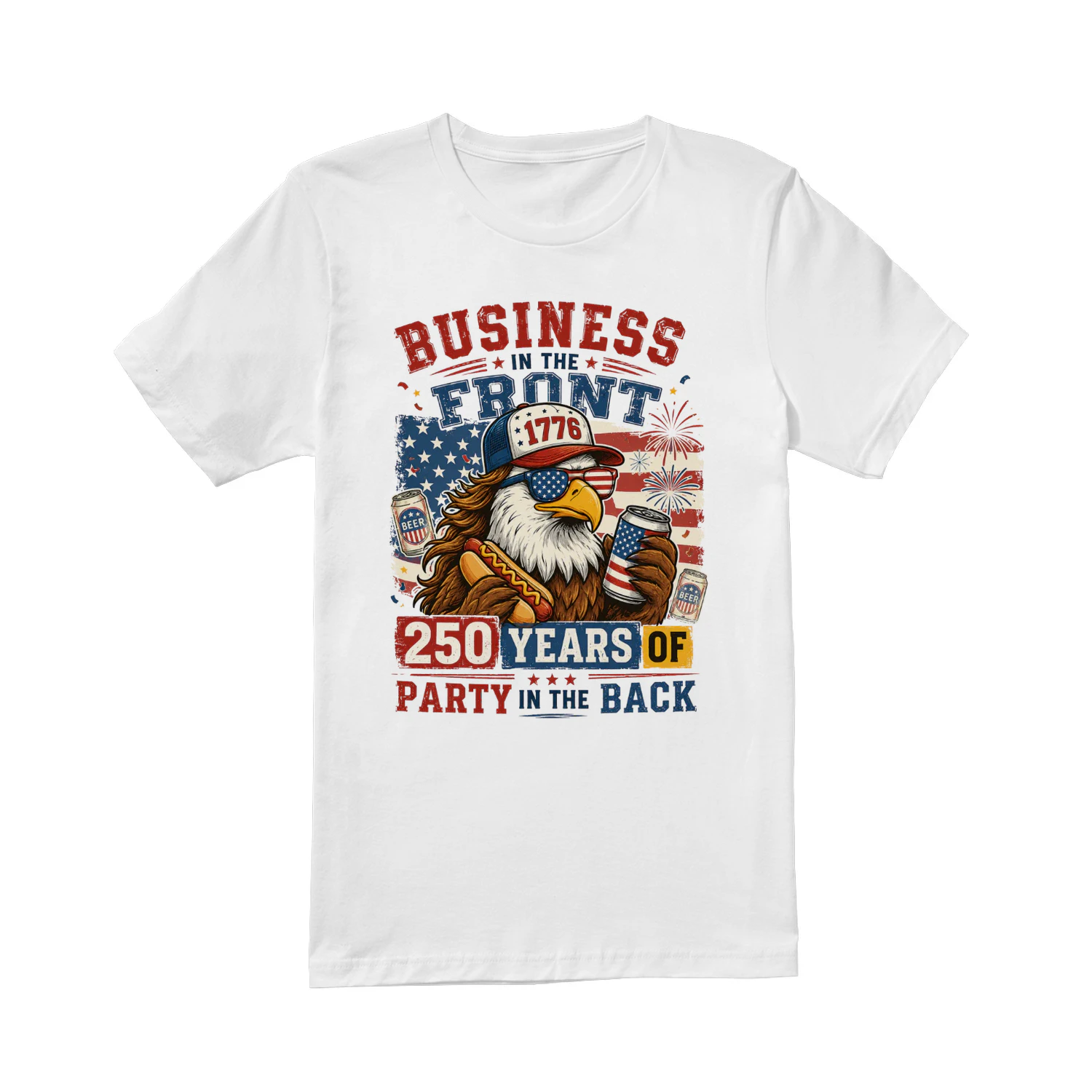 Funny 4th of July Bald Eagle Mullet - 250 Years of Party Patriotic Graphic - USA 250th Anniversary America Birthday