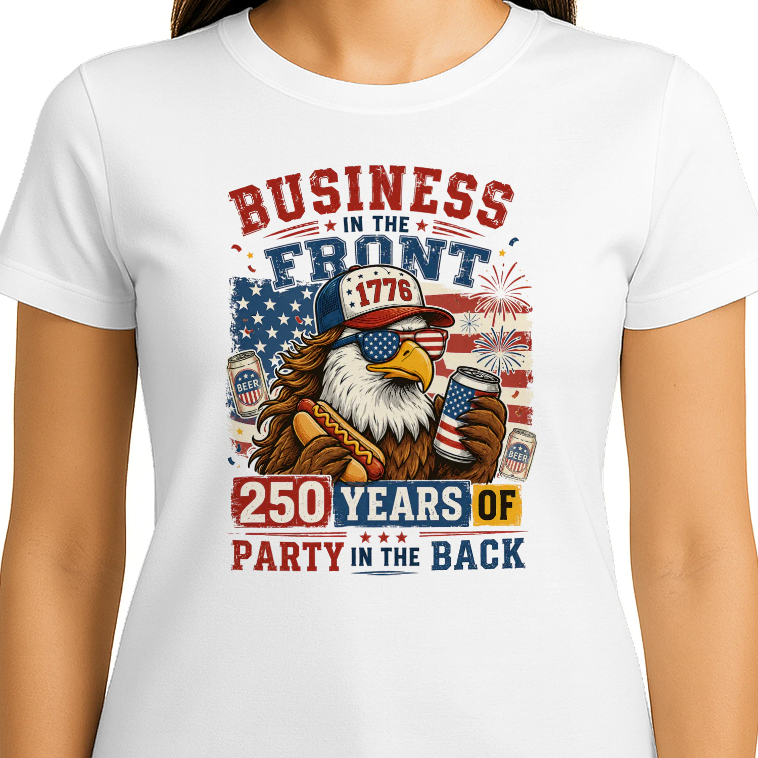Funny 4th of July Bald Eagle Mullet - 250 Years of Party Patriotic Graphic - USA 250th Anniversary America Birthday