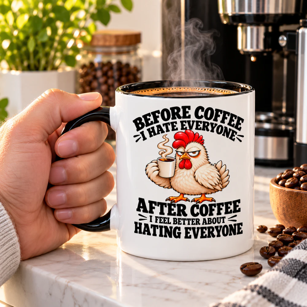 Funny Chicken Coffee Mug, Grumpy Chicken Coffee Cup