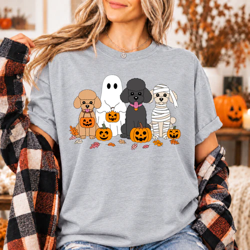 Halloween Poodle Dogs Ghost Mummy Shirt