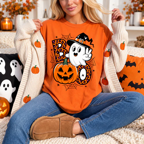 Cute Halloween BOO Ghost Pumpkin Witch Hat