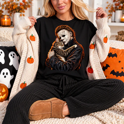 90s Horror Movie Masked Horror Cat Lover Halloween
