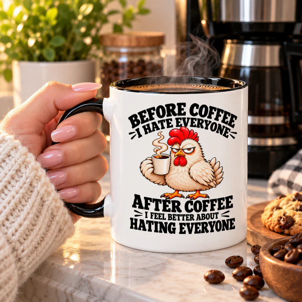 Funny Chicken Coffee Mug, Grumpy Chicken Coffee Cup