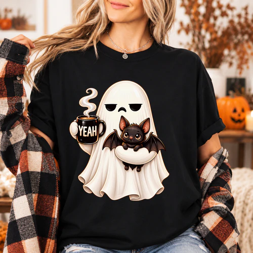 Cute Halloween Ghost Bat Coffee Lover Spooky Coffee