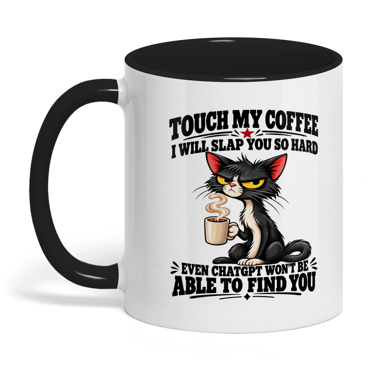 Grumpy Black Cat Coffee Mug, Funny Cat Coffee Cup