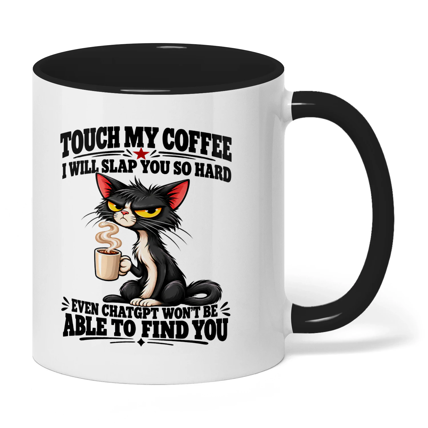 Grumpy Black Cat Coffee Mug, Funny Cat Coffee Cup