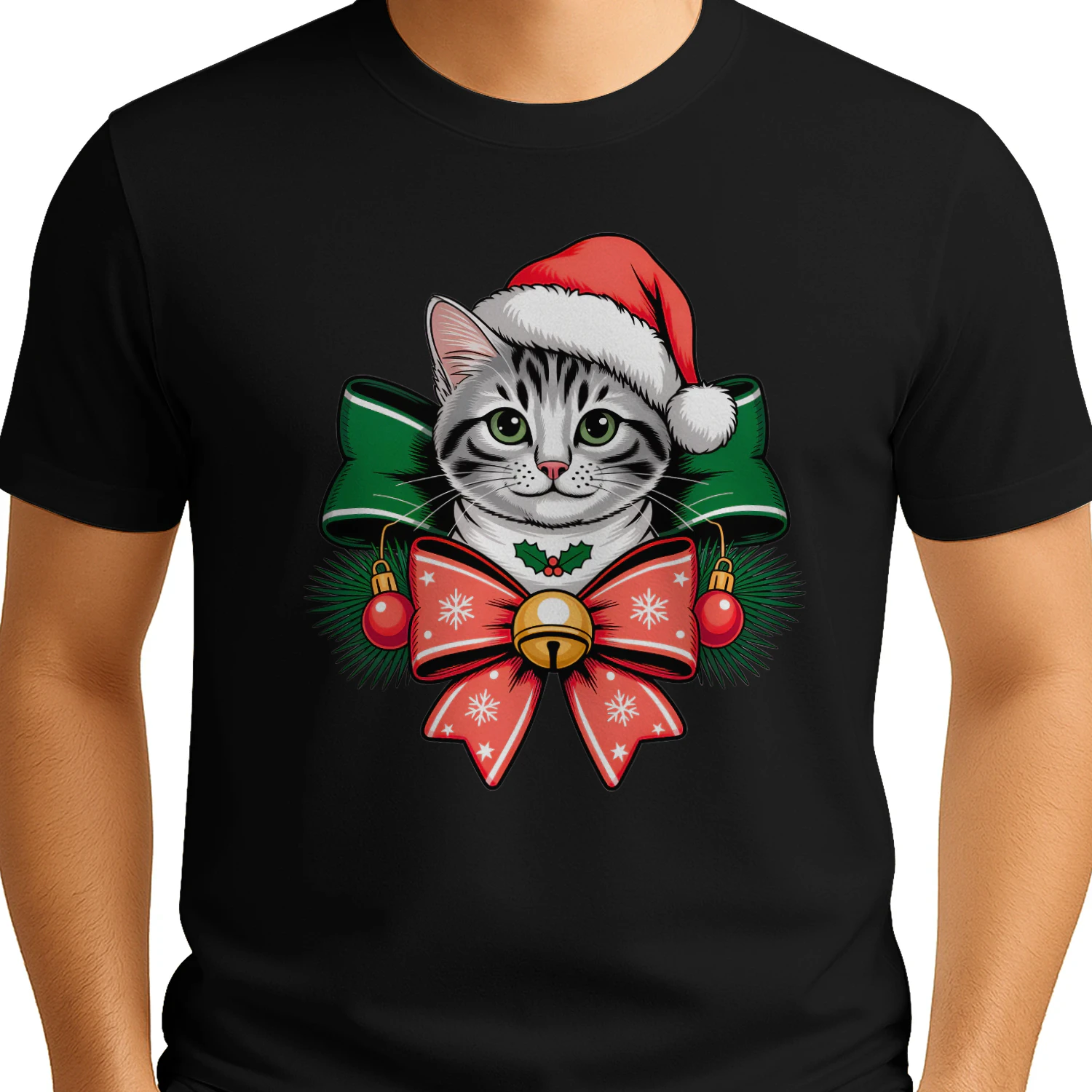 Cute Christmas Cat Santa Hat Bow Holiday Christmas Gift