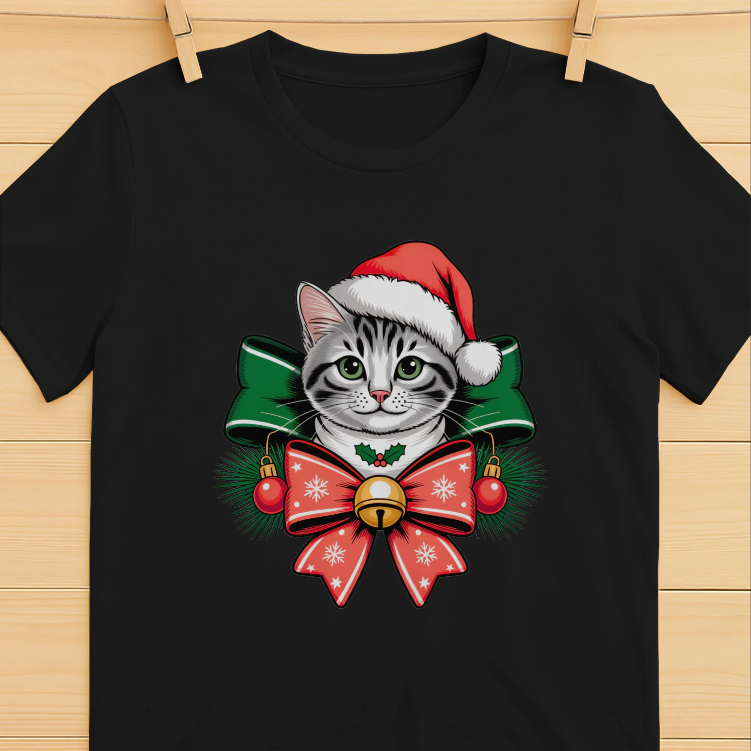 Cute Christmas Cat Santa Hat Bow Holiday Christmas Gift