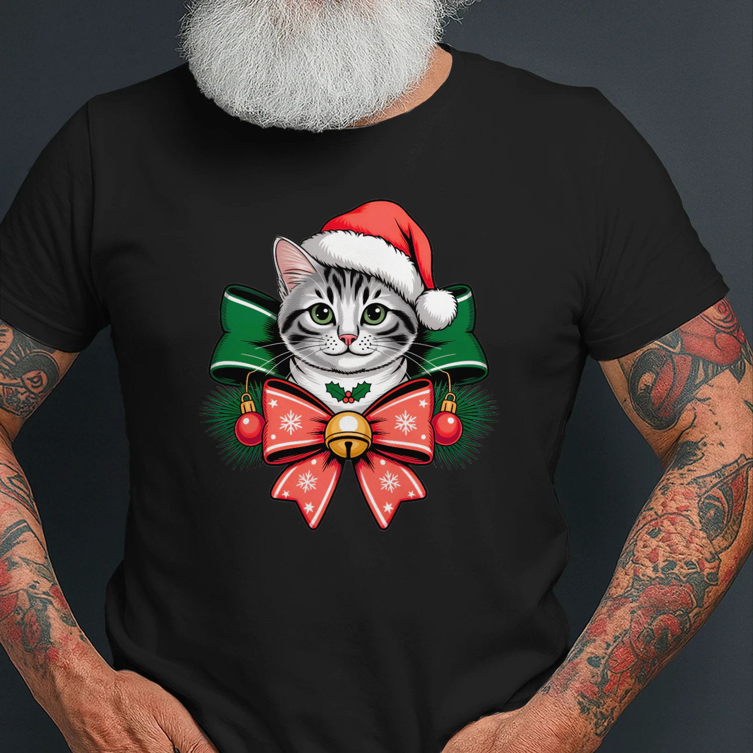 Cute Christmas Cat Santa Hat Bow Holiday Christmas Gift