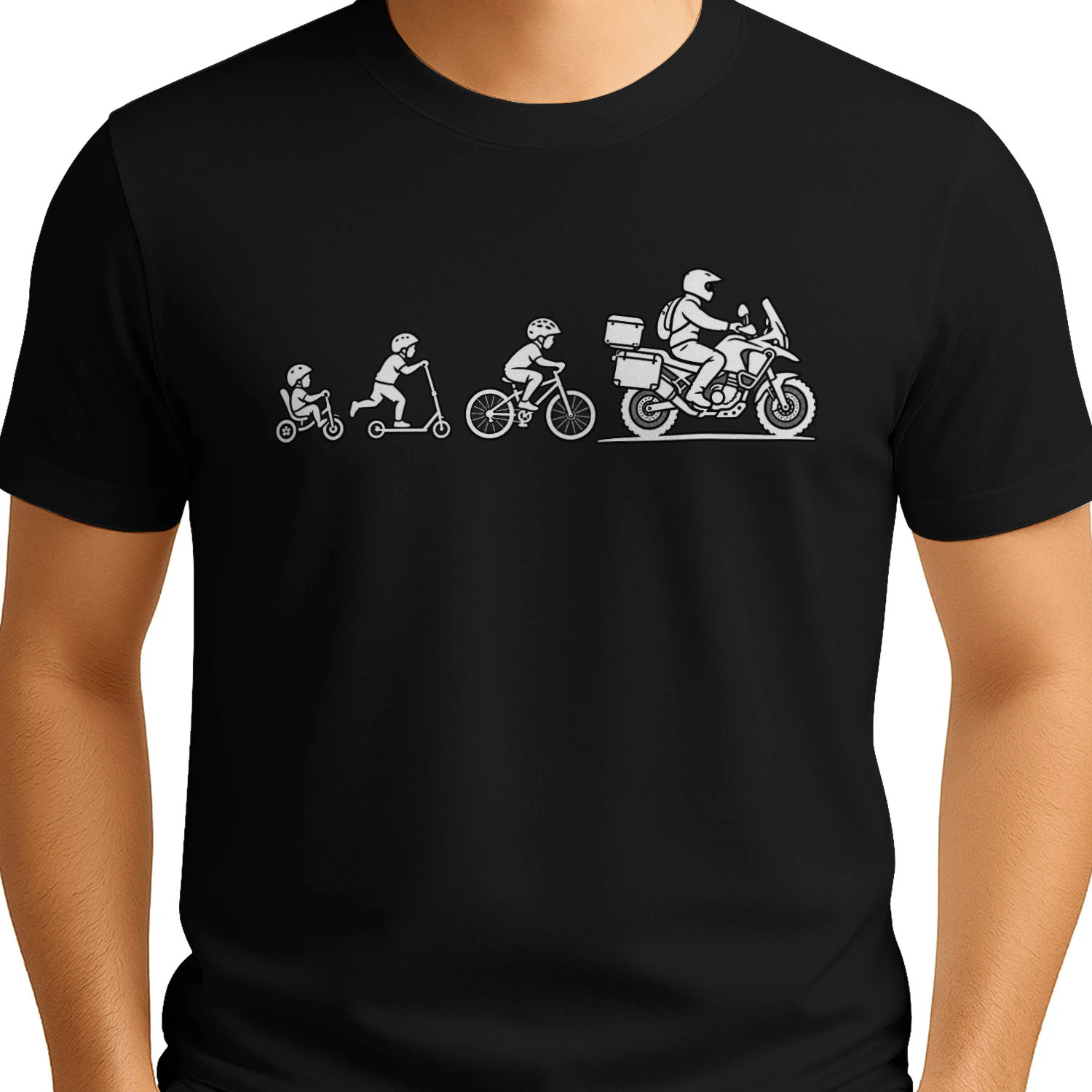 Evolutie van de motorrijder – Unisex Adventuremotor T-shirt