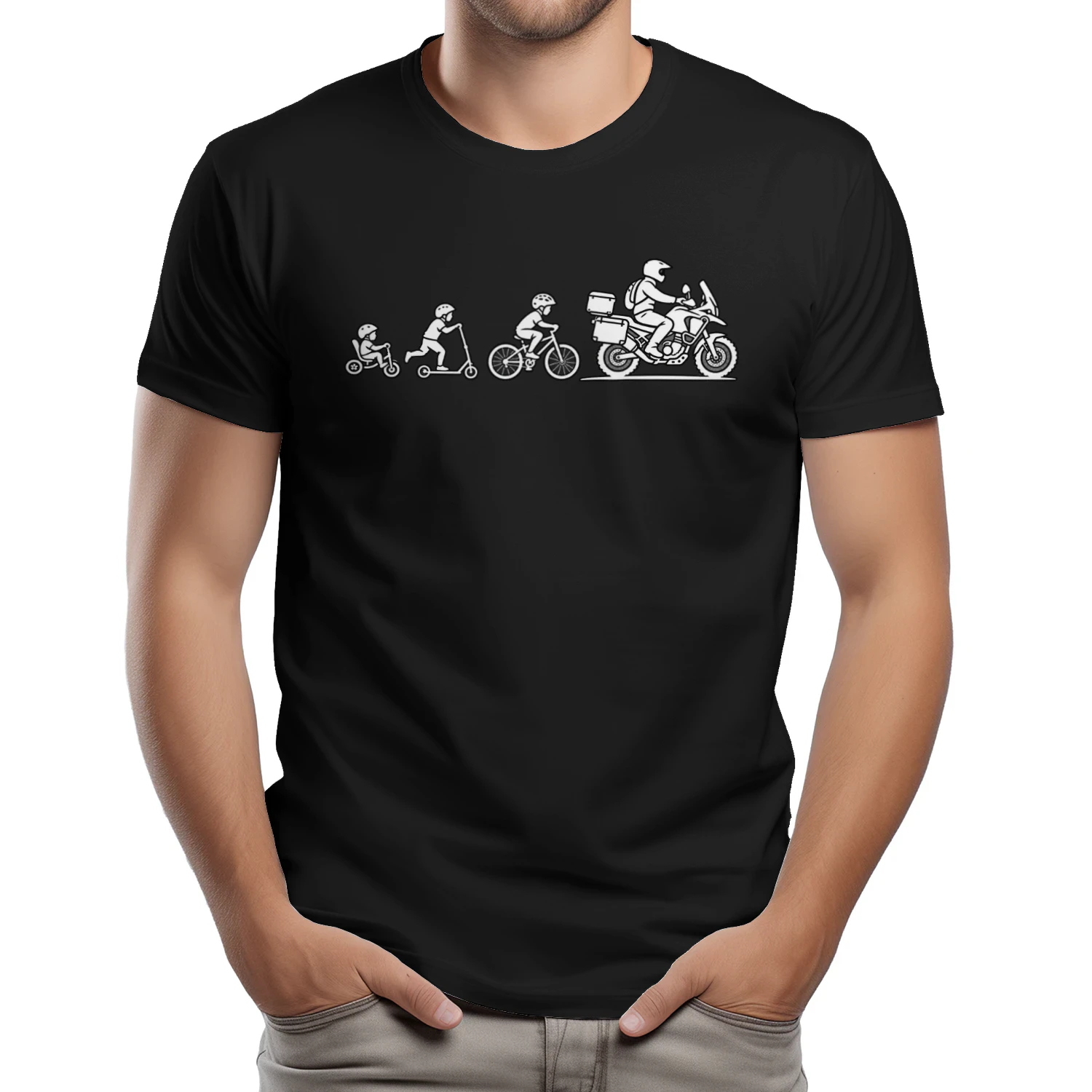 Evolutie van de motorrijder – Unisex Adventuremotor T-shirt