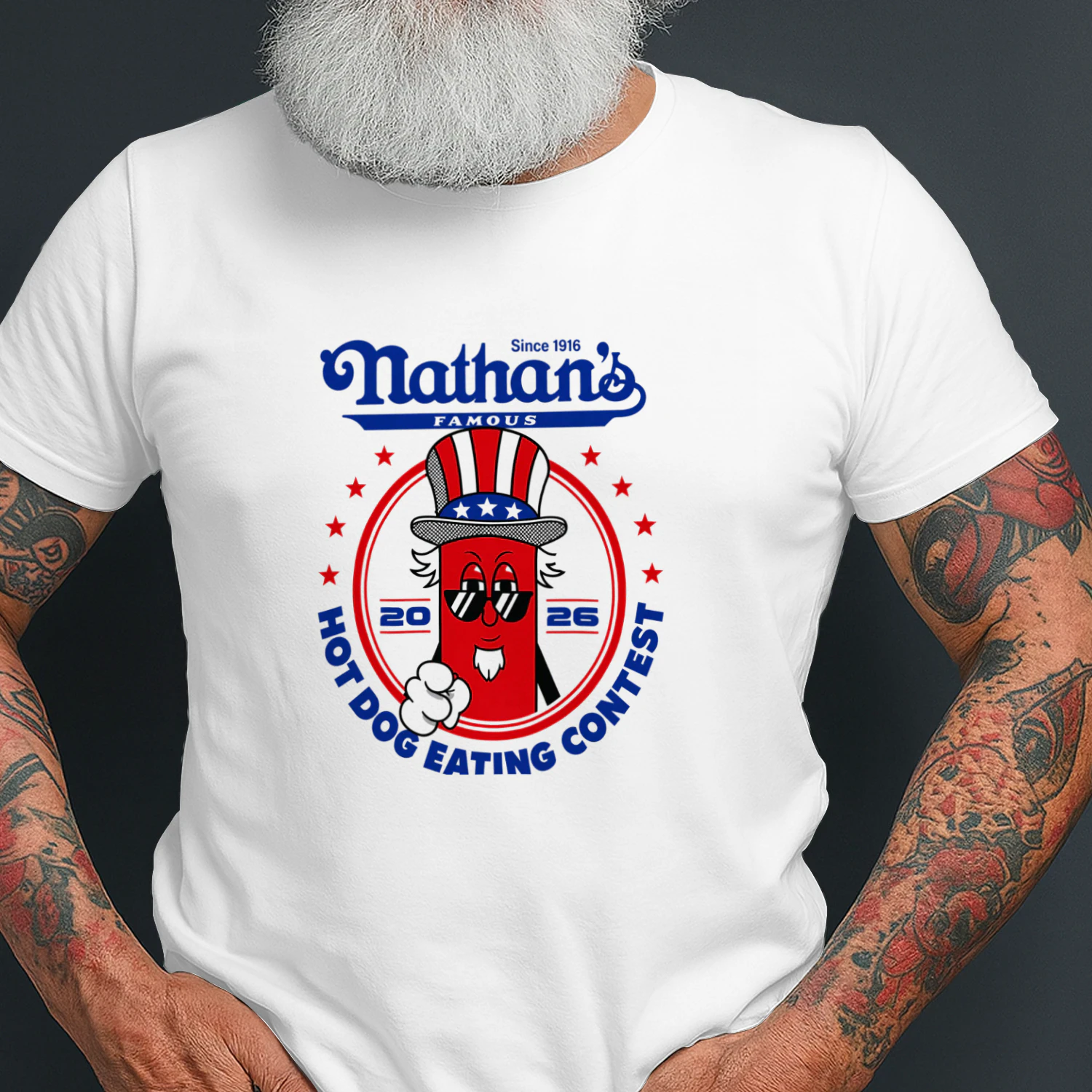 Joey Chestnut Wearing Since 1916 Nathan’s Famous Hot Dog Contest 2026 Shirt