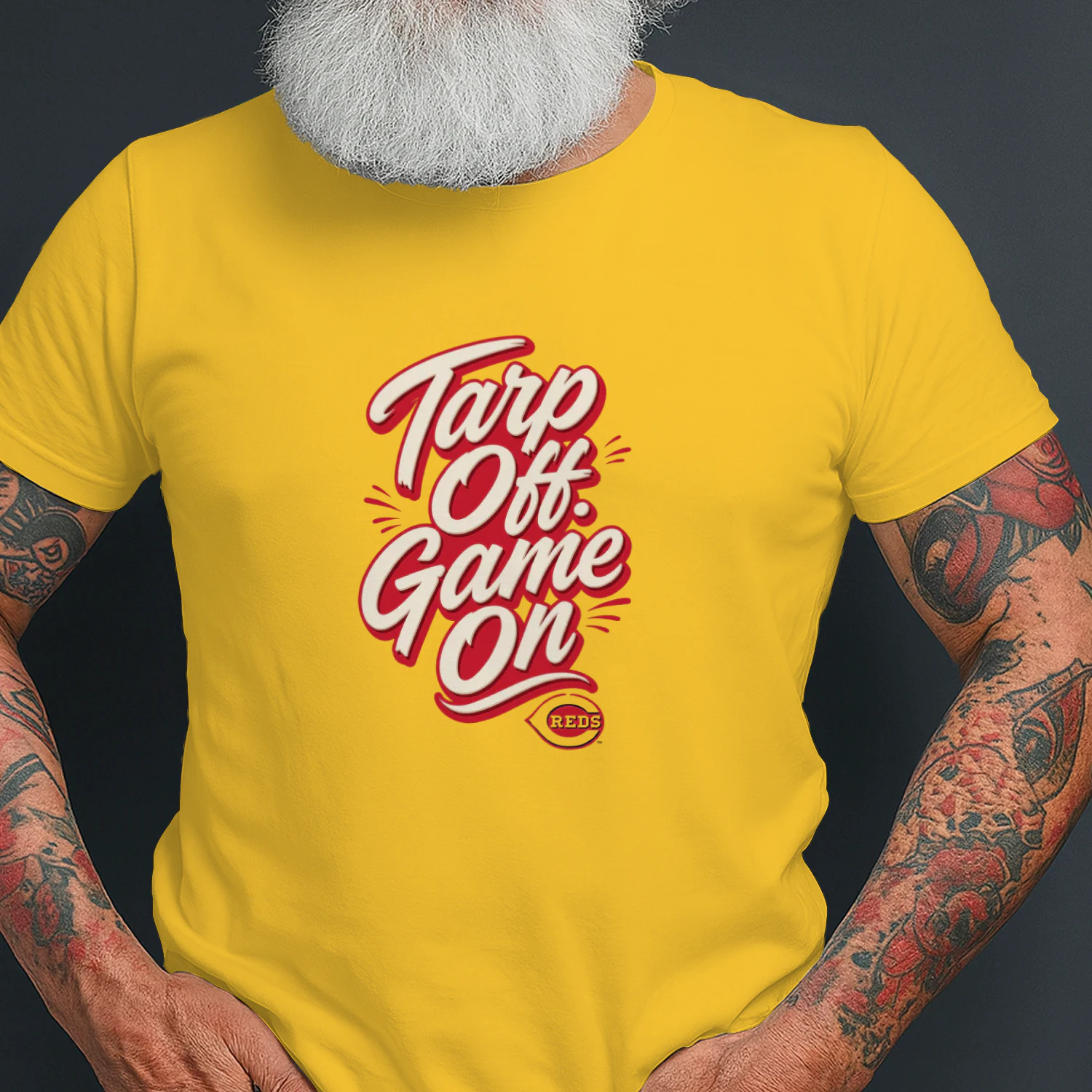Tarps Off Game On Reds Shirt